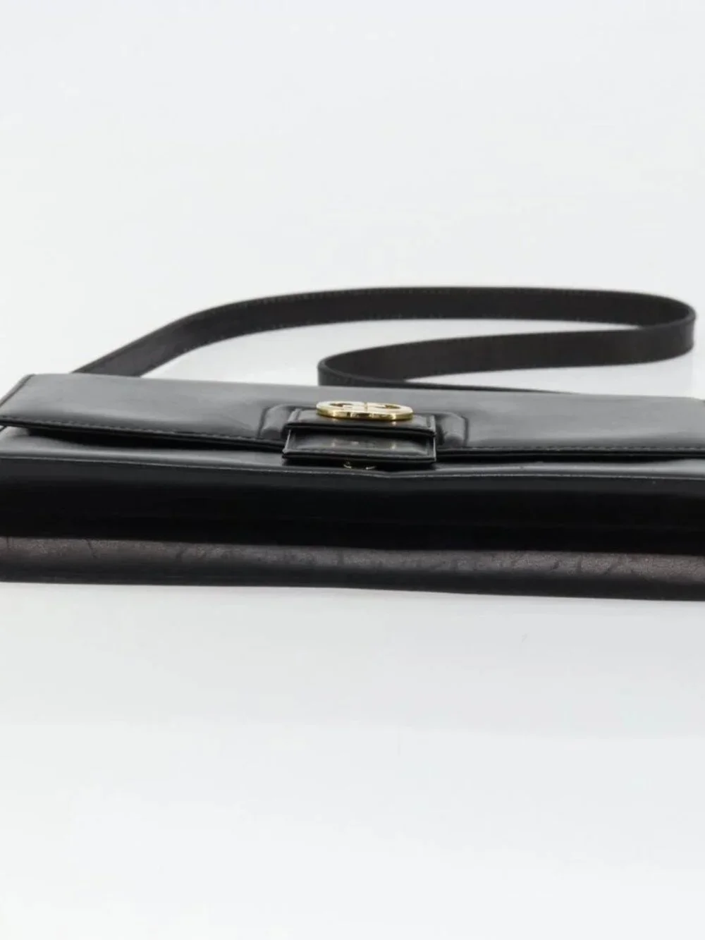 GUCCI Shoulder Bag Leather Black Gold Auth